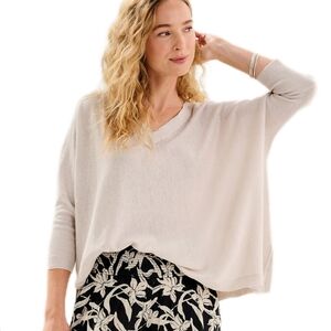 Garnet Hill Linen Oversized V-Neck Sweater Women's Small Knit Layering Lagenlook